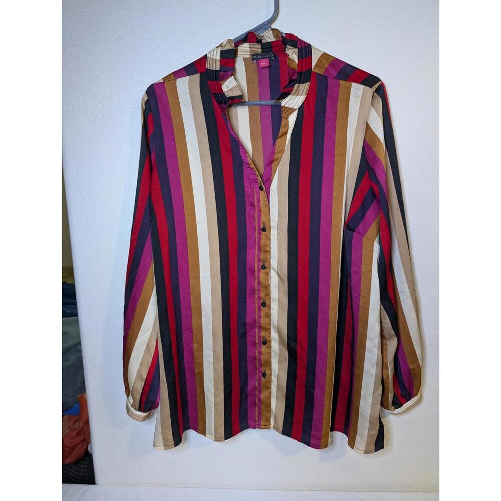 GUC Women's 1X Vince Camuto Colorful Striped Blouse *Small Stain- See Photo**